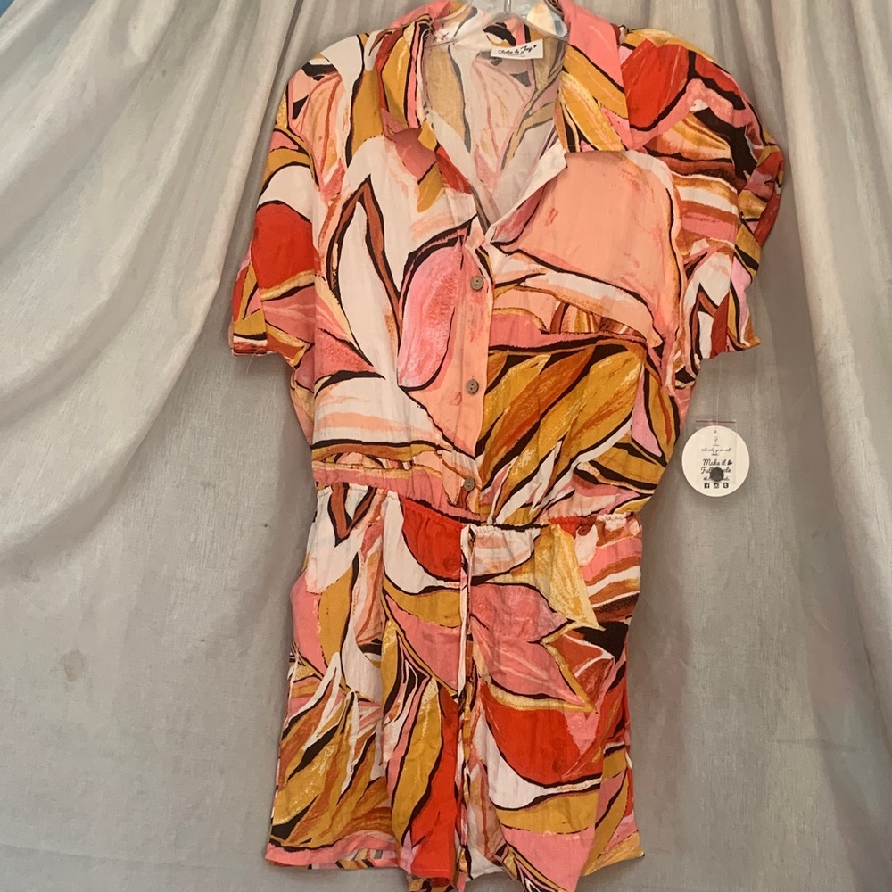Printed Pink Multi Short Sleeve Romper